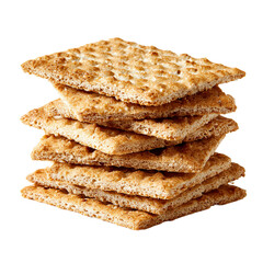 Stack of Crackers: A tempting shot of a stack of golden, square crackers arranged in a perfect pyramid shape, offering a close-up view of the inviting texture.