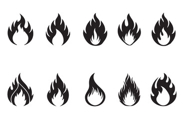 fire flames silhouette icon set vector on  White Background 