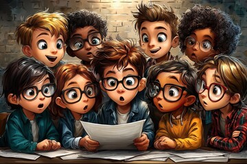 Diversity in Education: Student & Teachers cartoon, caricature, abstract panel