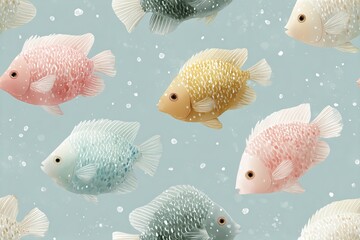 cute tropical fish seamless pattern, watercolor soft tones minimalist