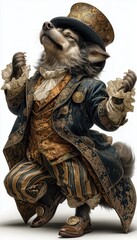 wolf Anthropomorphic animal dressed in victorian era clothing illustration, standing on back legs like human, isolated on white backrgound