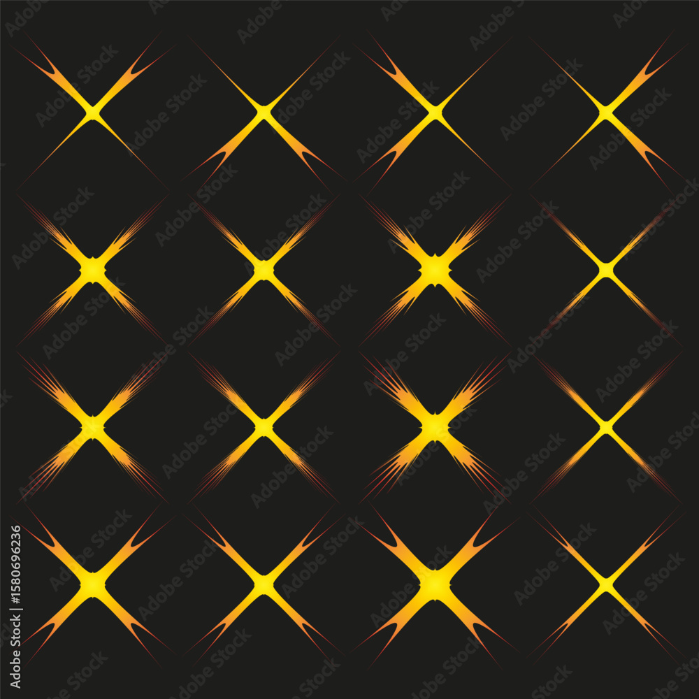 Aufkleber golden cross pattern. explosive light effect. dark background grid. vector radiant crosses.