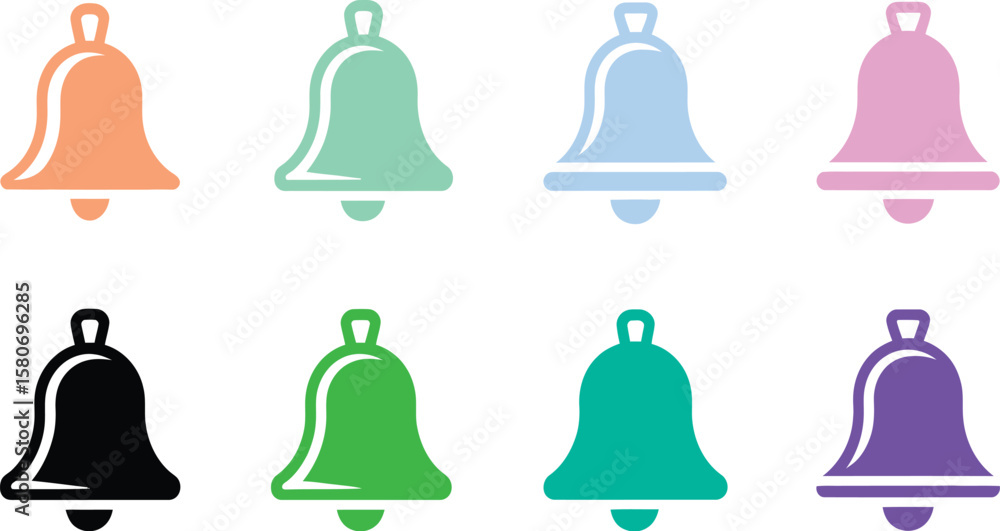 Aufkleber eight bell icons arranged in two rows on a white background displaying different bell shapes
