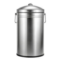Stainless Steel Waste Receptacle: A modern stainless steel waste receptacle with a lid, presented in a clean, studio setting. Perfect for themes of minimalism and eco-consciousness.