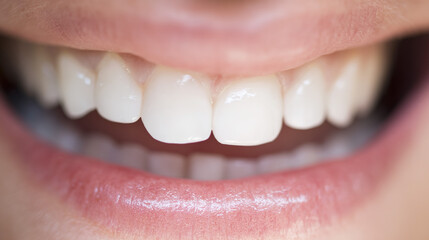 Fototapeta premium A close-up of bright white teeth with a natural smile, softly lit against a clean background.