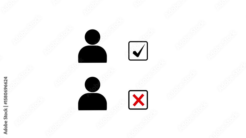 Poster profile user icon.correct and wrong sign animation.