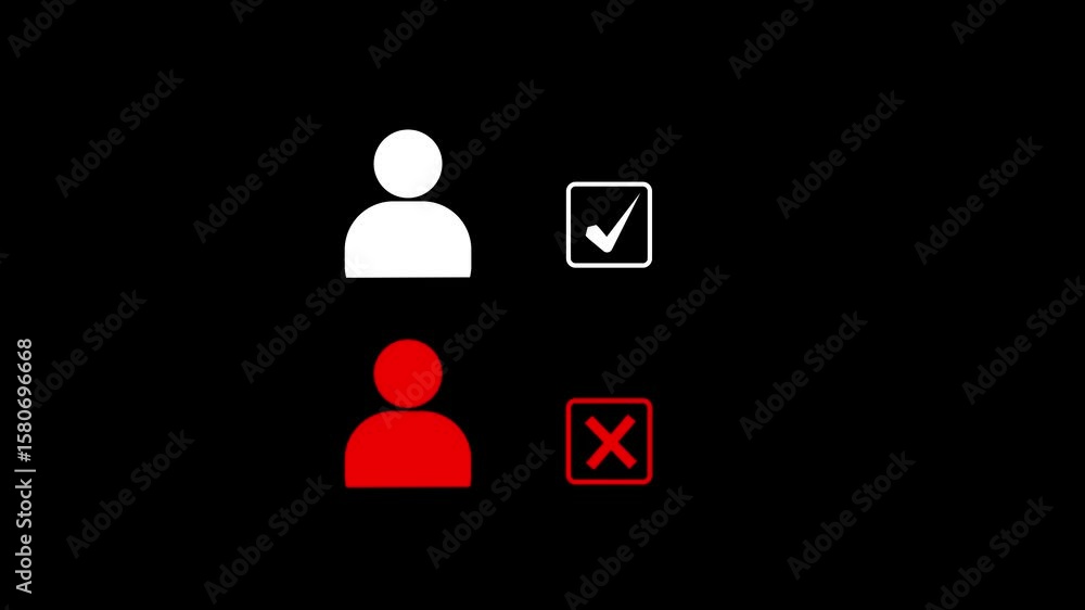 Poster verification icon concept. right ,wrong person icon animation on green background