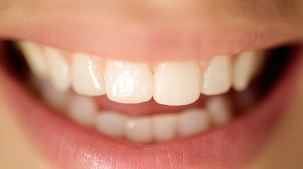 Fototapeta premium A close-up of bright white teeth with a natural smile, softly lit against a clean background.