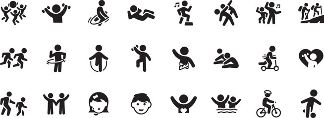 Physical Exercise and Workout Icon Set – Fitness, Running, Stretching, Training, Health, Sport, Activity, Athlete, Gym, Movement, Action, Energy, Routine, Icon, Wellness