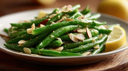 Delicious green beans with toasted almonds and lemon.