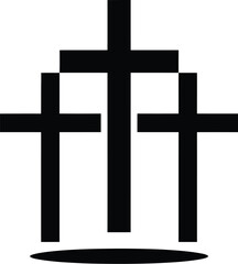 Three black crosses arranged in a stacked formation with a dark oval shape at the bottom center base