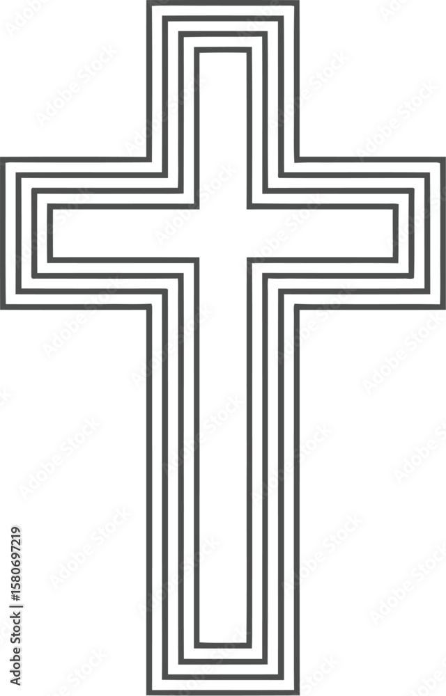 Poster a simple black outline of a christian cross with multiple layers on a white background plain design