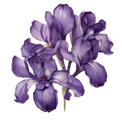Violet Freesia Flower Watercolor Illustration. Hand-Drawn Tender Lilac Freesia in Full Bloom, Isolated on White Transparent Background