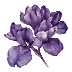 Violet Freesia Flower Watercolor Illustration. Hand-Drawn Tender Lilac Freesia in Full Bloom, Isolated on White Transparent Background