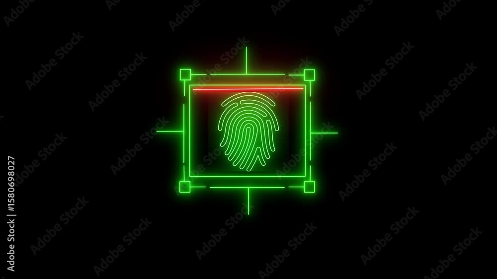 Poster glowing neon fingerprint scan icon animation on alpha background,fingerprint scanner identification 