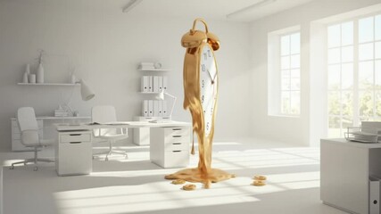 Melting clock dominates an office - Powered by Adobe