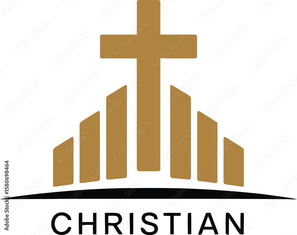 Poster a logo featuring a golden cross above ascending bars with the text chrisch christian ceml underneath