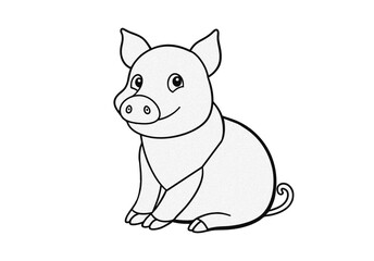 Cute Cartoon Piglet Line Drawing - Simple Outline Illustration