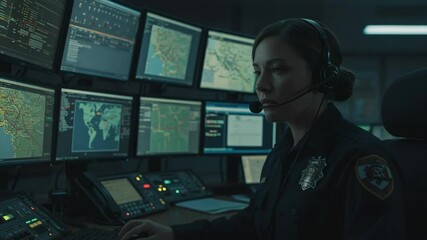 Dispatcher manages critical communications in a fire department control room at night