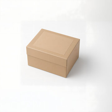 Cardboard gift box mockup with blank label area, isolated on white background, perspective view, ideal for branding, packaging design, and product presentation scenes

