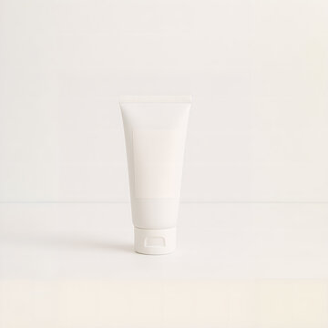 Cosmetic cream tube mockup with blank label, isolated on light background, perfect for skincare packaging design, branding presentation, and product visualization

