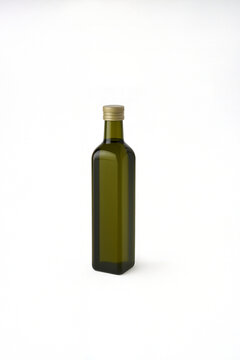 Green glass olive oil bottle mockup isolated on white background, empty and unlabeled, ideal for branding, product packaging, and label design presentations

