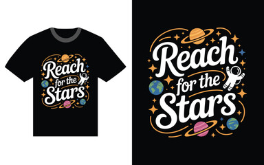 Reach for the stars motivational quote with astronaut and planets