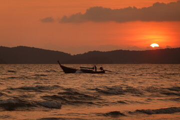 A fishing boat at sunset in Thailand