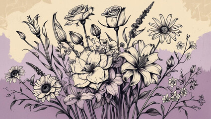 Abstract Floral Vector Background with Seamless Flower Pattern