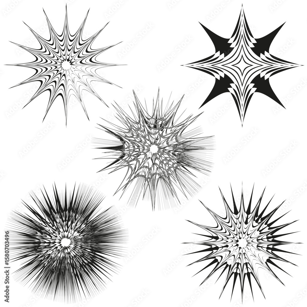 Poster abstract star bursts. dynamic spike shapes. grungy vector elements. energetic graphic forms. e