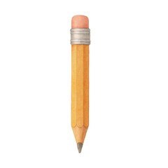 Vector short yellow pencil with eraser painted in watercolor style. Perfect for school supplies designs, educational materials, stationery themes, or back-to-school graphics.