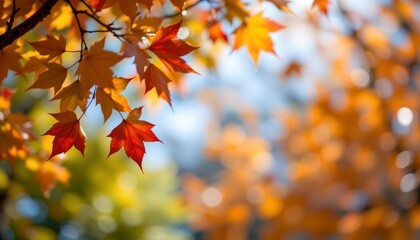 an abstract background of blurred autumn leaves creating a beautiful bokeh effect.