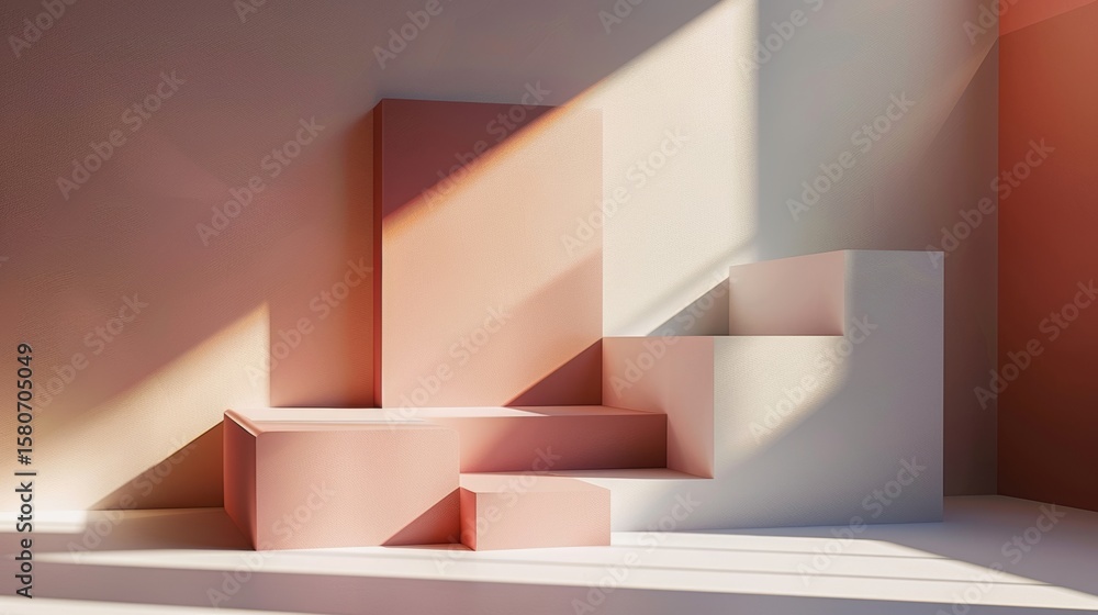 Aufkleber contrasting shadows and light play on angular shapes in a geometric still life.