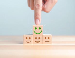 Customer Satisfaction and User Experience Concept – Hand Selecting Happy Face Emoji for Positive Feedback and Review Rating, Quality Service and Client Support Symbol