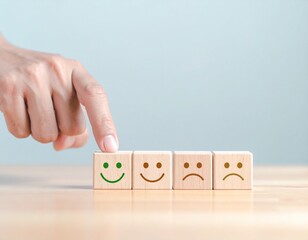 Customer Satisfaction and User Experience Concept – Hand Selecting Happy Face Emoji for Positive Feedback and Review Rating, Quality Service and Client Support Symbol