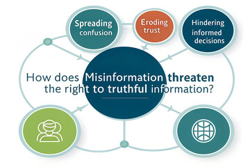 Infographic on how misinformation threatens the right to truthful information by spreading confusion, eroding trust, and hindering informed decisions generative ai
