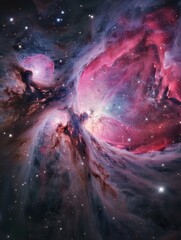 A cosmic vortex churns with ethereal reds and inky blues, unleashing the raw power and chaos of creation.
