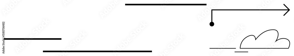 Poster abstract straight lines signify motion, paired with a directional arrow and a floating cloud. ideal 