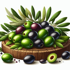 green olives with leaves