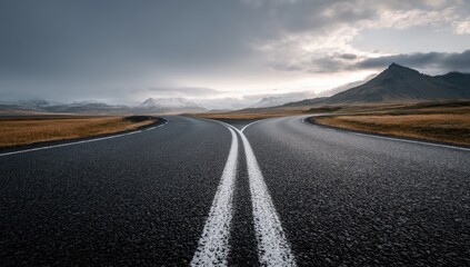 Fototapeta premium Two roads diverge in a dramatic landscape