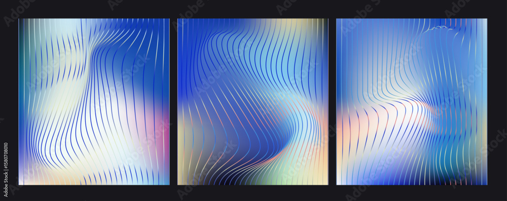 Aufkleber vector illustration in modern op-art style with wavy, thin lines and soft gradients. theme: fluidity