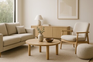 Minimalist neutral living room design.