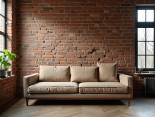 sofa in old vintage brick wall loft