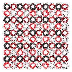 Grunge ring tessellation. Chaotic circular tessellation. Distressed wreath Vector. Polychromatic graffiti pattern.