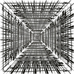 Abstract tunnel lines. Perspective grid pattern. Dynamic Vector illusion. Geometric motion graphic.