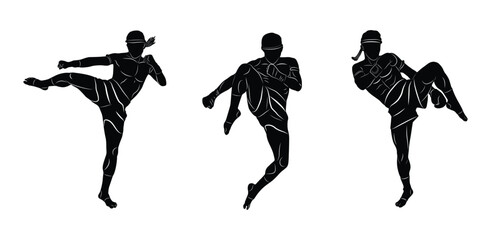 Muay Thai Fighters Silhouette in Action Pose