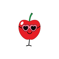 happy apple with red heart shaped glasses and small
