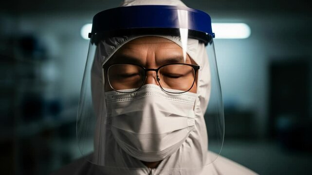 A healthcare worker wearing full personal protective equipment ppe, including a face shield and mask, during the pandemic