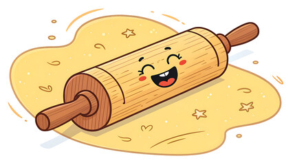 wooden rolling pin on dough