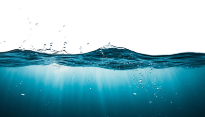 Water surface on transparent background side view